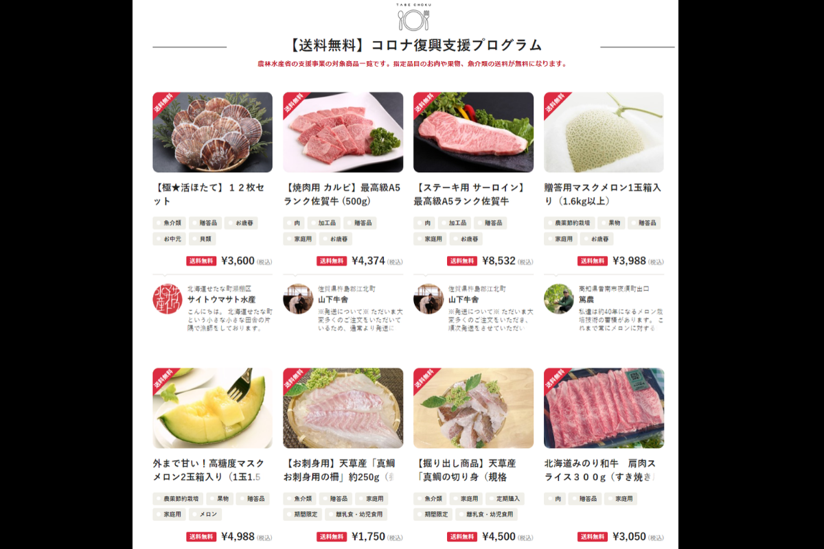 コロナ復興支援プログラム対象商品の画像